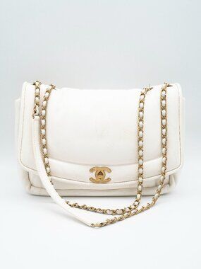 CHANEL White Lambskin Puffy Diana Flap Bag